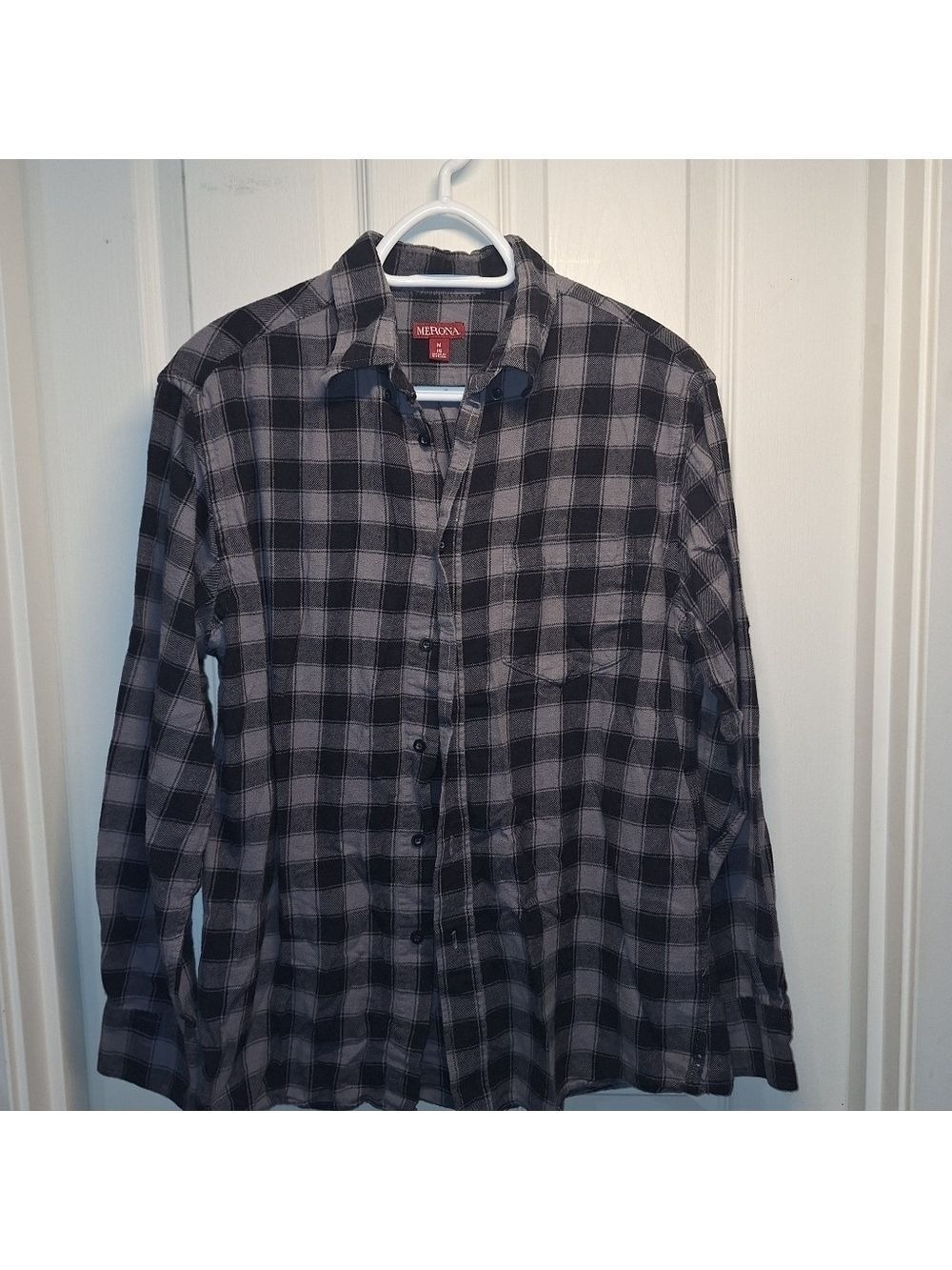 Merona Black Gray Checkered Casual Shirt Medium